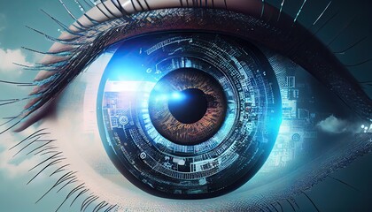 Cybernetic eye, wearable technology concept, human eye with additional possibilities
