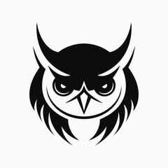 Owl head logo. Black and white emblem, icon. Vector illustration