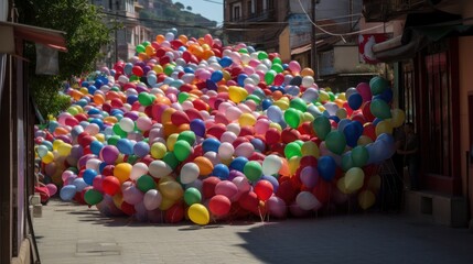 Interactive public art installation with bouncing balls. Generative AI 