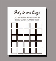 Baby Shower Bingo Simple Black and White Game