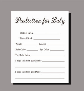 Baby shower prediction game activity simple black white