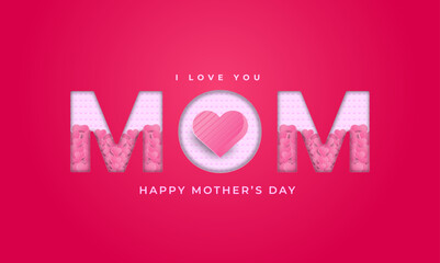 Mothers day celebration banner with 2d love shape elements colorful abstract background