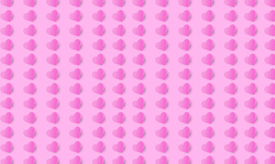 Minimalist seamless abstract pattern with romantic pink hearts on colorful background