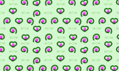 Happy mothers day seamless pattern design with abstract floral elements on green background