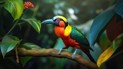 Tropical bird in rainforest, generative ai