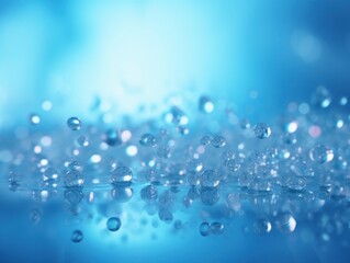 Soothing Light Blue Blurred Background with water drops and reflections. Generative AI.