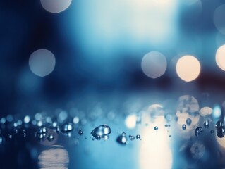 Abstract Light Blue Blurred Background with water drops and bokeh. Generative AI.
