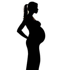 silhouette of pregnant woman white background