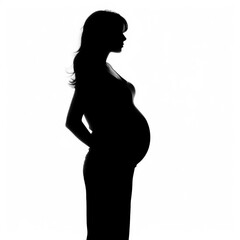 silhouette of pregnant woman white background