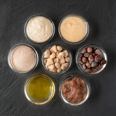 Different constituents of the baobab tree, fruit, seed and leaves used for food and cosmetics in powder and oil form