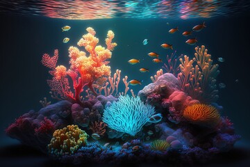 Fluorescent Beauty in the Waters Below. Generative AI