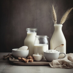 Fototapeta na wymiar milk meal food photo realistic photo style in light colo, generative ai