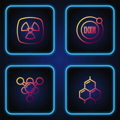 Set line Chemical formula, Molecule, Radioactive and Helium. Gradient color icons. Vector
