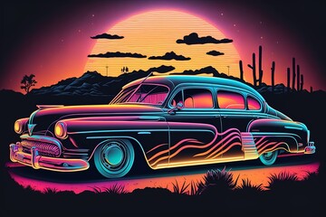 Shimmering in the Noontide Sky - Neon Vehicle Illustration. Generative AI