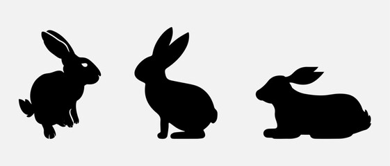 isolated black silhouette of a rabbit , vector collection