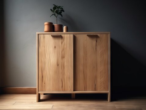 A Wooden Cabinet With Clean Lines And Simple Hardware, Used For Storing And Displaying Dinnerware Or Other Household Items