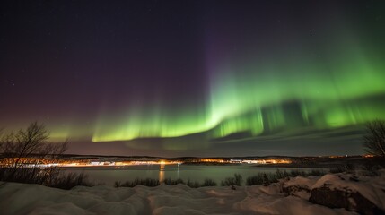 The amazing night skies over Yellowknife, Northwest Territories of Canada putting on an aurora borealis show Generative AI