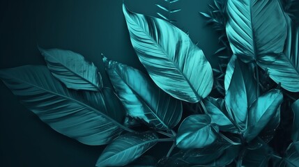 tropical leaves,foliage plant in blue color with space background Generative AI