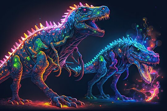 The Sparkly Jurassic Charisma of Neon Dinosaurs. Generative AI