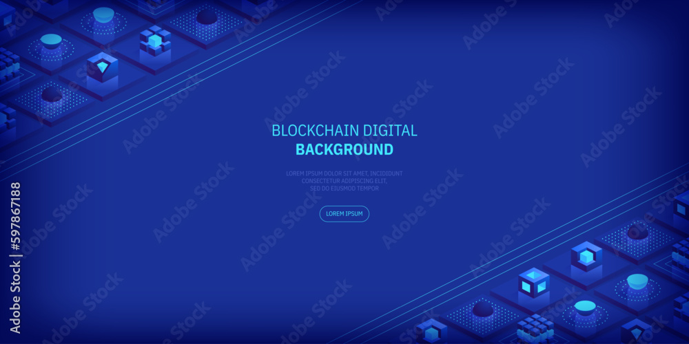 Poster blockchain concept. digital blocks connect with each other and shapes crypto chain. blocks or cubes,
