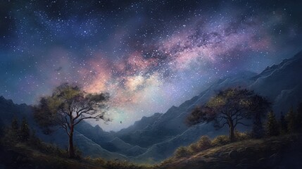 Stars and milkyway over mountains, generative ai