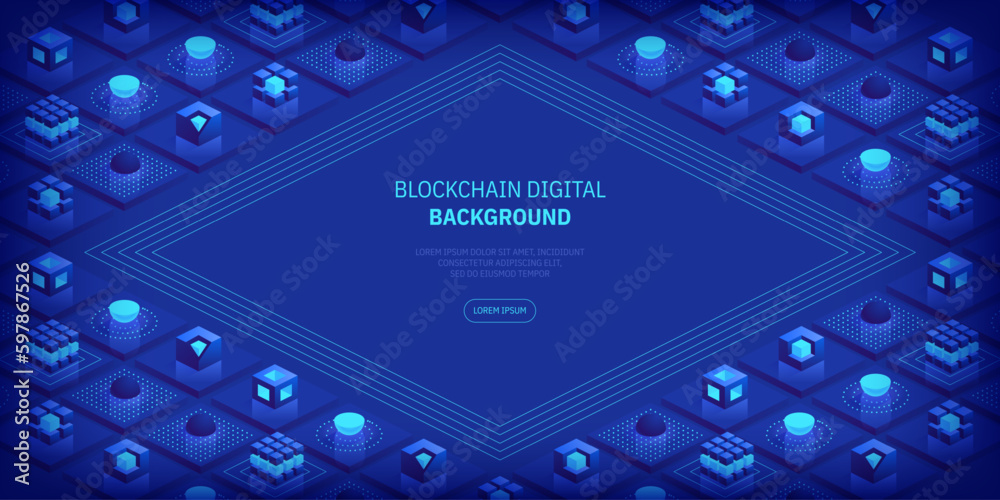 Poster blockchain concept. digital blocks connect with each other and shapes crypto chain. blocks or cubes,