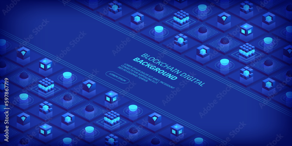 Poster blockchain concept. digital blocks connect with each other and shapes crypto chain. blocks or cubes,