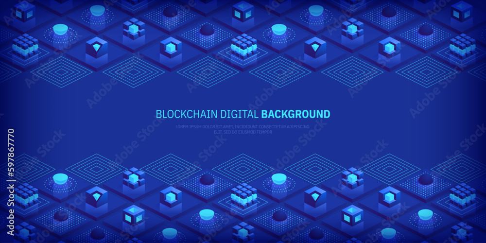 Poster blockchain concept. digital blocks connect with each other and shapes crypto chain. blocks or cubes,