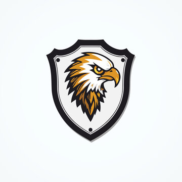 Eagle head with shield vector logo template. Premium quality symbol.