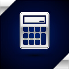 Silver Calculator icon isolated on dark blue background. Accounting symbol. Business calculations mathematics education and finance. Vector