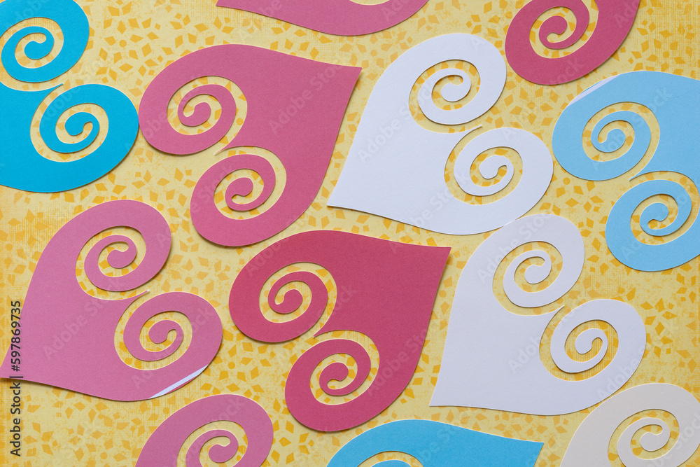 Canvas Prints ornamental heart shape cutouts with swirl accents on yellow scrapbook paper