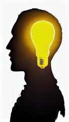Idea and creative thinking concept. Human Head silhouette with light bulb. 