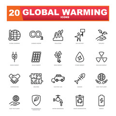 Thin line global warming and environmental protection icon on white background.