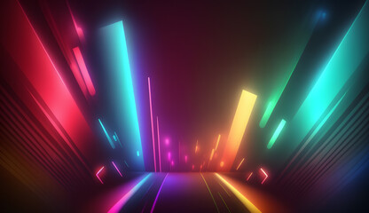 Neon Glitch Retro Nostalgic Futuristic Background, with color dispersion effect. Generative AI
