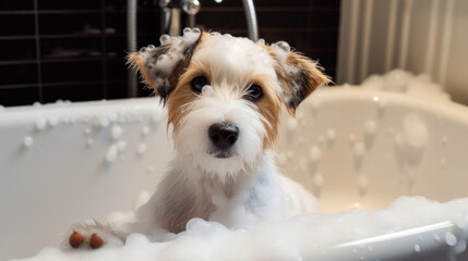 Cute Canine's Joyful Bathing Moment