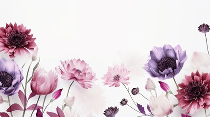 Combination of gorgeous blossom wild flowers in purply colors, wonderfull floral abstract background with copy space, created using AI technology