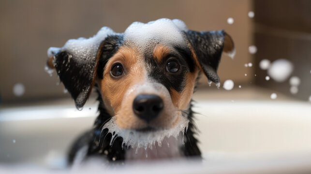 Splashing Fun: Puppy's Bathtub Time