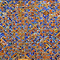 A digital interpretation of a mosaic tile floor, with textured and patterned shapes creating a colorful and decorative surface1, Generative AI