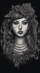 creative tattoos, portrait, fine lines, design trend. Generated by AI.