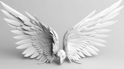 Obraz premium 3D Rendered Fantasy Angel Wings on White Background - 3D Illustration, Generative Ai