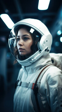 Young Beautiful , stunning astronaut, first of her kind, anticipates the launch. In her spacesuit, she stands, ready to make history and explore the mysteries of outer space. Generative AI 