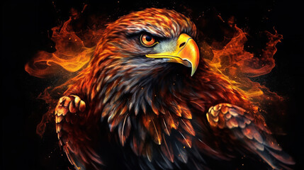 a firey eagle with wings on the black background