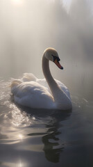 Fototapeta premium A beautiful photograph of an elegant, lone swan in the muddy water.