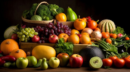 Fototapeta na wymiar Fruits and vegetables, Generative Ai