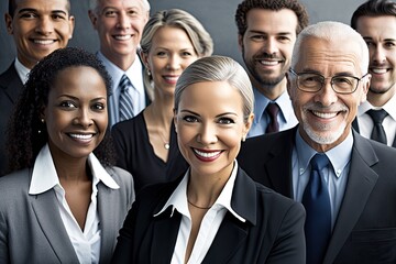 Fototapeta premium Smiling group businessmen and businesswomen. Ai generative.