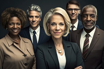 Smiling group businessmen and businesswomen. Ai generative.