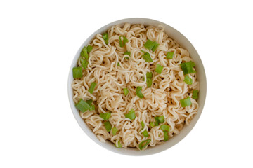 Noodles with green onion isolated on white background