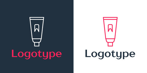Logotype line Tube of toothpaste icon isolated on white background. Logo design template element. Vector Illustration