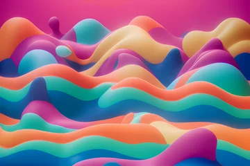 Gordijnen horizontal colorful abstract wave background with dark salmon, Vector 3D abstract background with paper cut shapes. Colorful carving art. Paper craft landscape with gradient fade colors. Generating Ai © Yurii