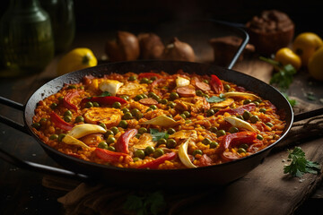Obraz na płótnie Canvas A Taste of Spain: Colorful and Delicious Paella Recipe, ai generated
